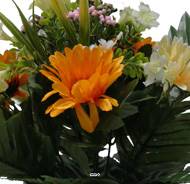 Vasque de Gerberas fleurs artificielles pour le cimetière H 26 cm D 23 cm Orange