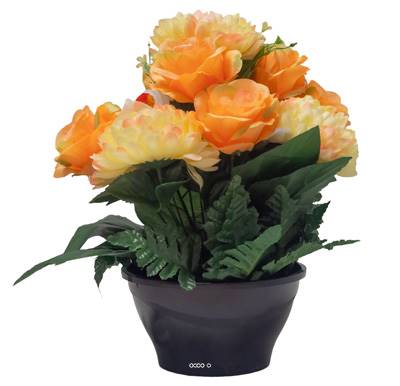 Vasque d'orchidées fleurs artificielles pour le cimetière H 31 cm D 28 cm Jaune-orange