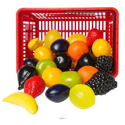 Panier de 27 petits fruits artificiels assortis en Plastique soufflé