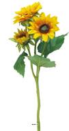 Tournesol artificiel en branche, 3 fleurs ouvertes, H 37 cm - BEST