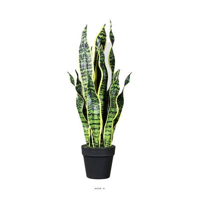 Sanseveria artificiel en pot H 65 cm en plastique vert-blanc