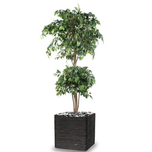 Ficus artificiel double boule H 180 cm Vert en pot