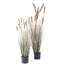 Graminée en pot factice plante eau & quenouille H120cm D40cm Caramel