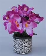 Composition fleurs artificielles cimetière orchidées vanda en pot déco H28 cm D22 cm Rose