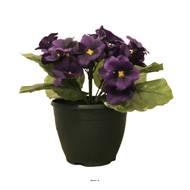 Composition fleurs artificielles cimetière pot violettes H20 cm D22 cm Aubergine