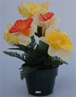 Fleurs artificielles cimetière pot d'iris et de jonquilles H30 cm D26 cm Orange