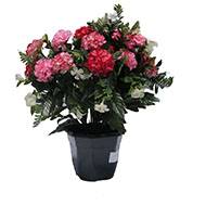 Pot fleurs artificielles pour le cimetière oeillets fleurettes H 35 cm D 30 cm Rose fushia