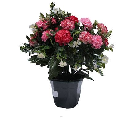 Pot fleurs artificielles pour le cimetière oeillets fleurettes H 35 cm D 30 cm Rose fushia