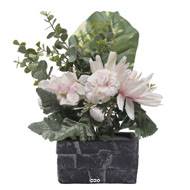 Jardinière pot beton Chrysanthème, Hortensia, Dahlia et eucalyptus Rose-crème