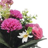 Pot de Chrysantheme, pensée et mini fleurs artificiels pour la Toussaint Rose fushia