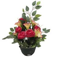 Vasque de Rose, Lys, Gypsophile et Ficus pour la toussaint Rose fushia