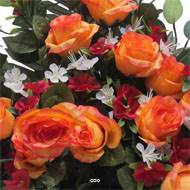 Devant de tombe de Rose, Mini fleurs et Ficus Orange artificiels pour la Toussaint