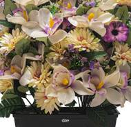 Imposante Jardinière de fleurs artificielles pour le cimetière H 57 cm Lg 48 cm Crème