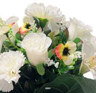 Pot d'Alstrmerias fleurs artificielles pour le cimetière H 26 cm D 26 cm Crème