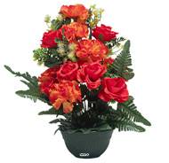 Vasque de Roses fleurs artificielles pour le cimetière H 46 cm D 44 cm Orange