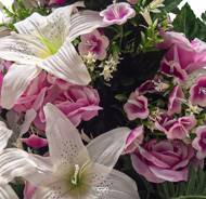 Devant de tombe fleurs artificielles pour le cimetière roses, mini-fleurs et lys H 60 cm Rose pâle