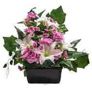 Jardinière de Roses fleurs artificielles pour le cimetière H 50 cm Lg 50 cm Rose pâle