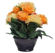 Vasque d'orchidées fleurs artificielles pour le cimetière H 31 cm D 28 cm Jaune-orange