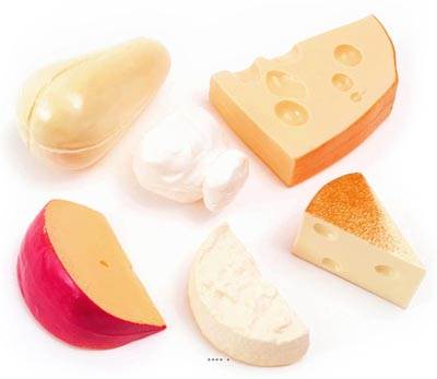 Fromages factices assortis base Italie lot de 6 en Plastique soufflé