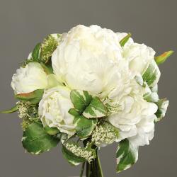 Bouquet de Pivoines et Carottes sauvages artificielles 7 fleurs H 20 cm Crème