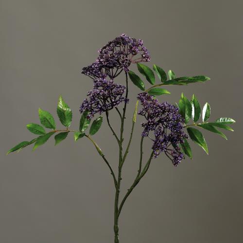 Branchage Sureau piquet fleuri factice H78cm 5têtes dense Mauve violet