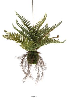 Fougère des forêts artificielle suspendue, sur sa boule de mousse, L 60 cm, D 68 cm
