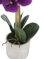 Orchidée phalaenopsis faux 2hampes 14fleurons +pot H60cm D20cm Pourpre