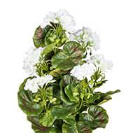 Geranium artificiel en piquet 40 cm 7 tetes superbes feuilles exterieur Blanc neige