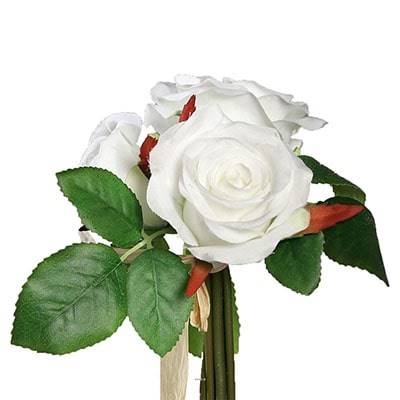 Adorable petit bouquet de fausses roses 3 têtes H 17 cm Blanc neige
