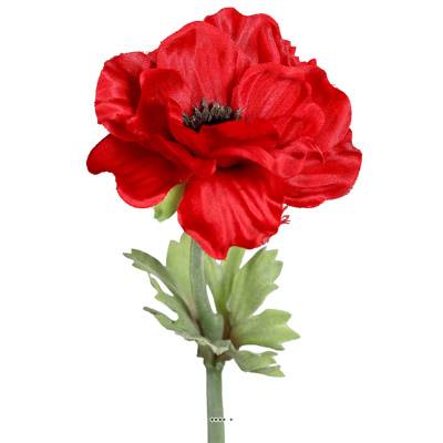 Anémone artificielle en tige H 35 cm superbe tete lumineuse Rouge