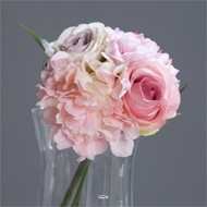 Bouquet de Roses et Hortensias artificielles Rose 4 ttes D 20 cm