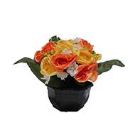 Fleurs artificielles cimetière roses et mini fleurs en pot D 30 cm Orange