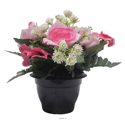 Pot de Rose, pensée et mini fleurs artificiels pour la Toussaint Rose