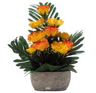 Jardinière pot béton bouton de rose, Anémone et Gypso Orange pour la Toussaint