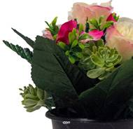 Pot de fleurs artificielles pour le cimetière H 22 cm D 18 cm Rose-crème