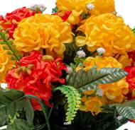 Vasque de Zinnias fleurs artificielles pour le cimetière H 31 cm D 32 cm Orange