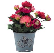 Pot de fleurs artificielles Renoncules pour le cimetière H 27 cm D 20 cm Rose soutenu