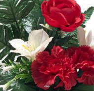 Pot de Boutons de Roses fleurs artificielles pour le cimetière H 34 cm D 23 cm Rouge-orange