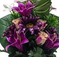 Jardinière de Lys fleurs artificielles pour le cimetière H 51 cm D 35 cm Pourpre