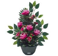 Vasque de Roses fleurs artificielles pour le cimetière H 50 cm D 35 cm Fushia