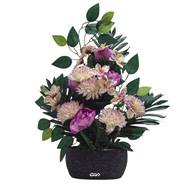 Jardinière Béton de renocules fleurs artificielles pour le cimetière H 50 cm Lg 44 cm Lavande