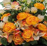 Extraordinaire Jardinière de Pivoines artificielles pour le cimetière H 55 cm Lg 58 cm Jaune-orange