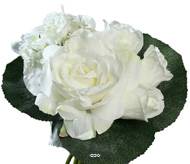 Bouquet varié de Roses et pivoine factices avec feuilles H25cm Crème