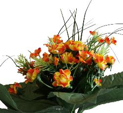 Bouquet de Roses artificielles 35 fleurs avec feuillage H 24 cm adorable Jaune-orange