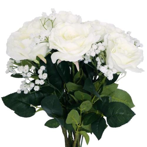 Bouquet artificiel création fleuriste calme blanc x9 roses H 75 cm