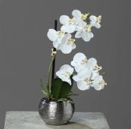Orchidée phalaenopsis artificielle en pot céramique, H 30 cm Crème