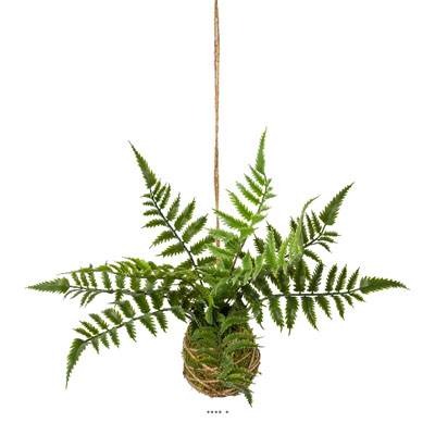 Kokedama artificiel fougère plante suspendue H 26 cm