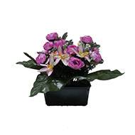 Jardinière fleurs artificielles cimetière renoncules et orchidées H 30 cm L 40 cm Mauve violet