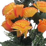 Pot fleurs artificielles cimetière roses, oeillets et mini-fleurs Orange