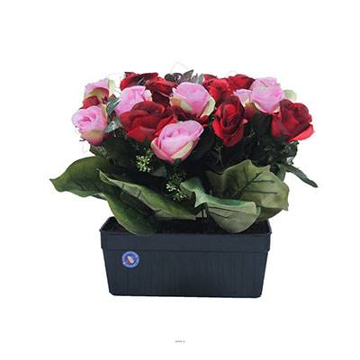 Jardinière funéraire fleurs artificielles cimetière boutons de roses Rouge